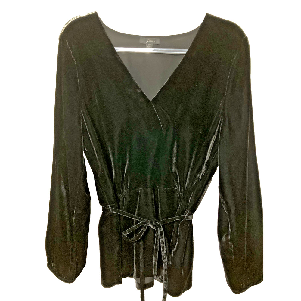 J. Crew Black Velvet Top Faux Wrap Womens Size 12T Long Sleeve Tie Waist